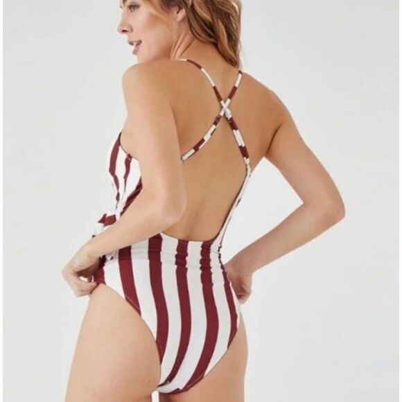 CUPSHE Rust & White Striped One-Piece Wrap Swimsuit Size XXL NWT - Picture 7 of 11